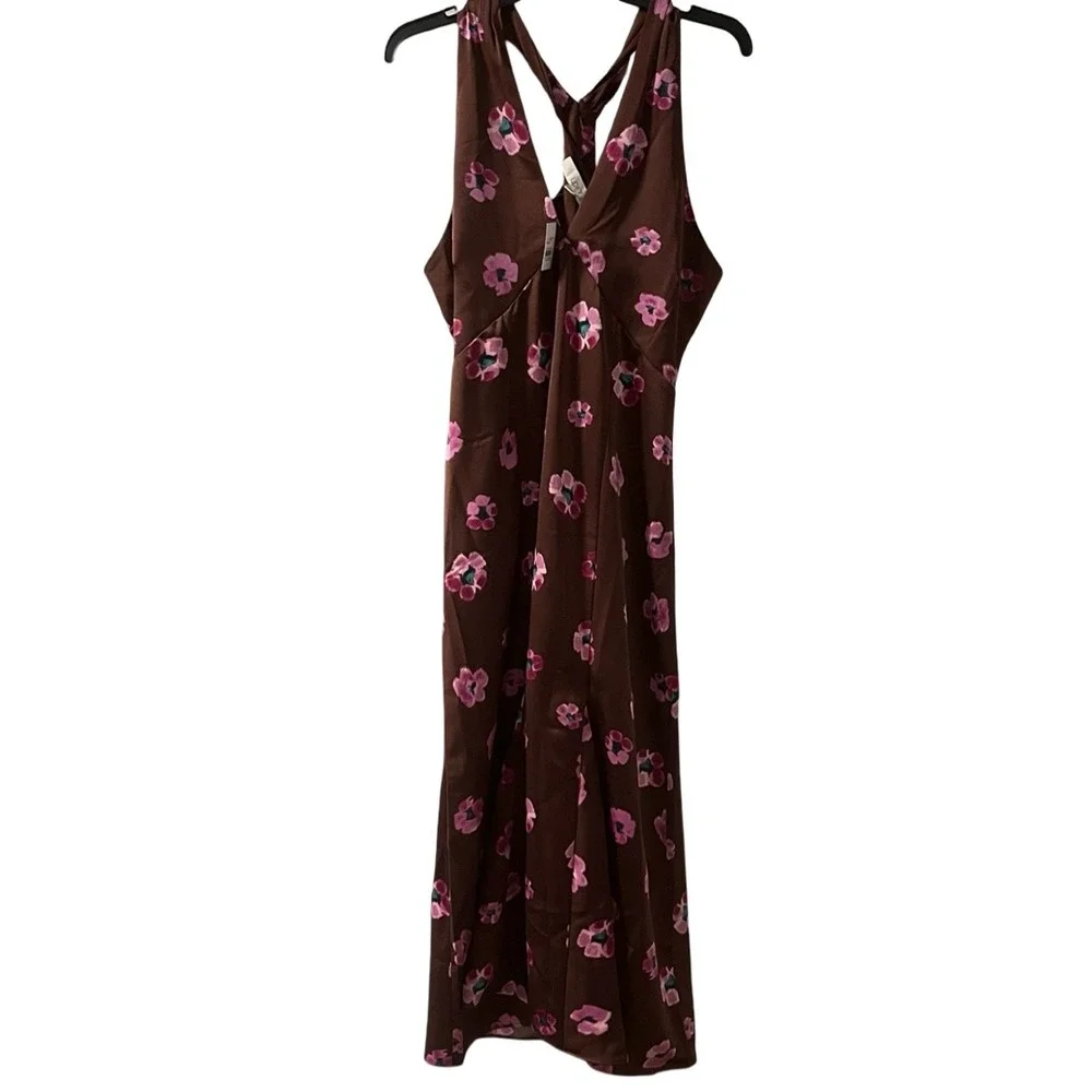 NWT LOFT Ikat‎ Buttercup Satin Godet Halter Midi Dress Womens Size 6